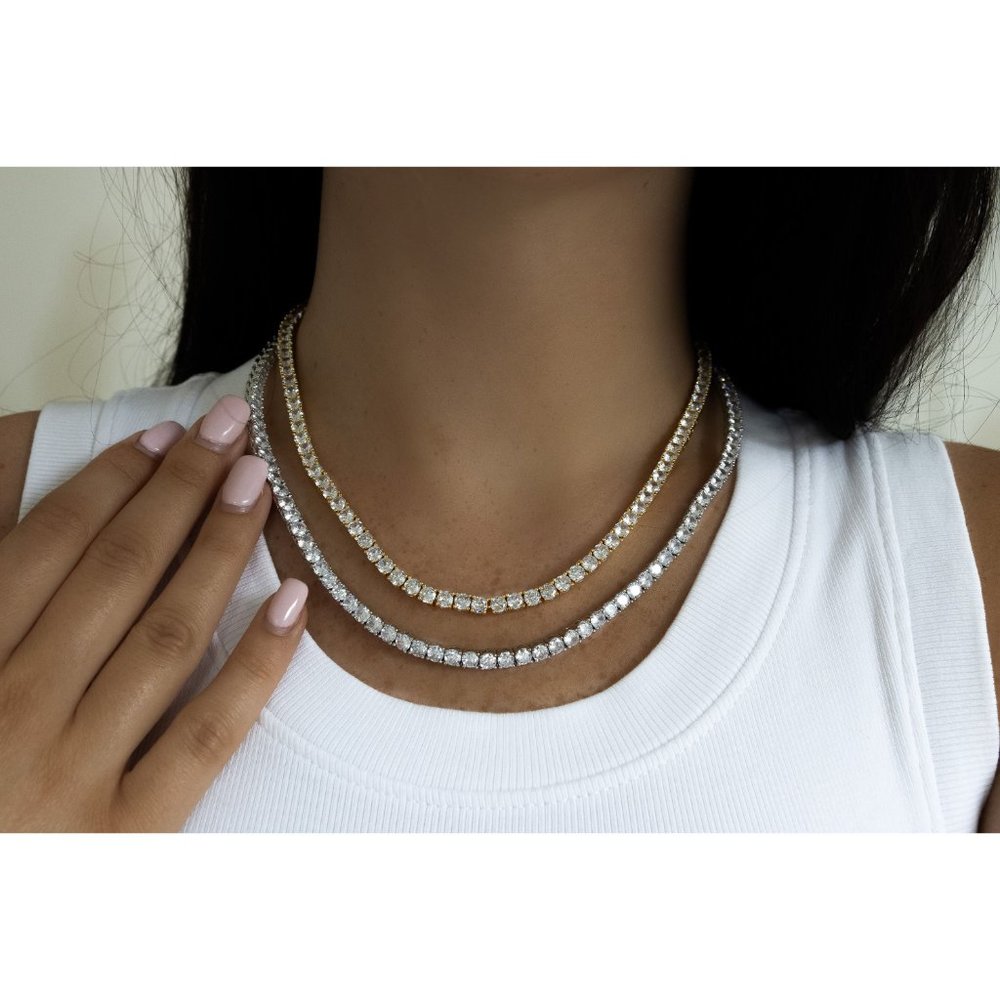 Diamond Tennis Necklace, Cubic Zirconia Tennis Necklace, 3mm-5mm Tennis Necklace - Picture 5 of 10